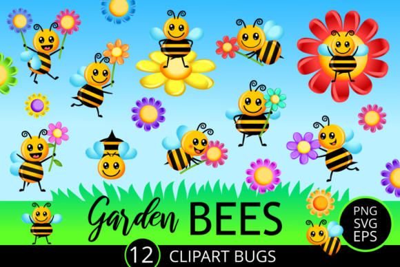 Cartoon Garden Bees Vector Clipart for Creative Projects