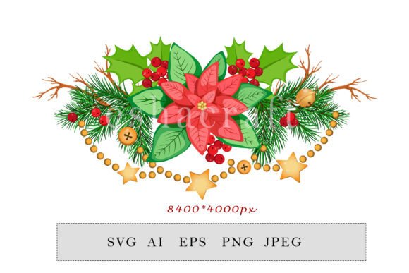 Christmas Composition with Poinsettia: A Designer's Review of Graphics and Illustrations