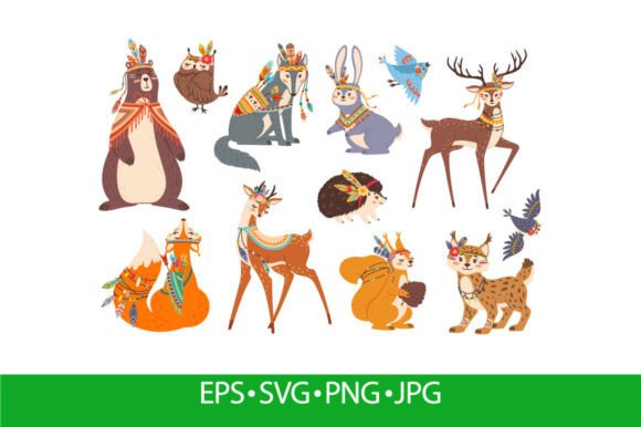Cute Woodland Tribal Boho Animals Graphics