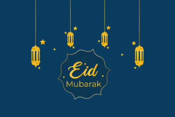 Eid Mubarak Card Design Golden Lantern Graphics