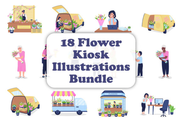 Flower Kiosk Color Vector Character Set for Crafting and Graphics