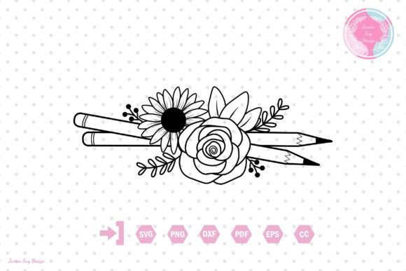 Flower Teacher Pencil Svg for Graphics and Illustrations