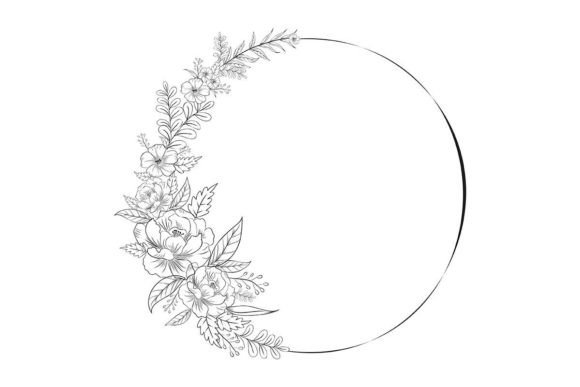 Flower Wreath Line Art Illustration for Crafting and Graphics