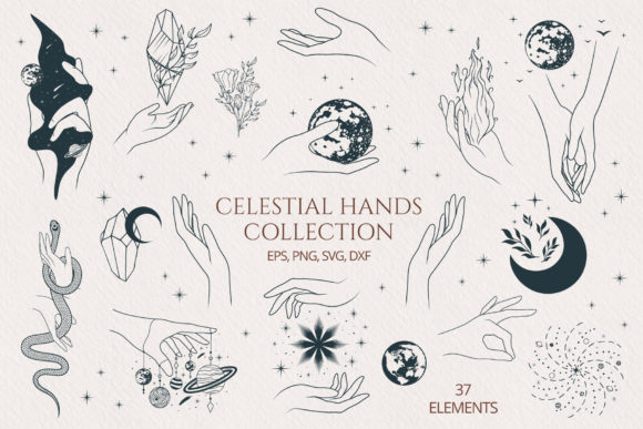 Hand Drawn Celestial Hands Collection for Graphics and Illustrations