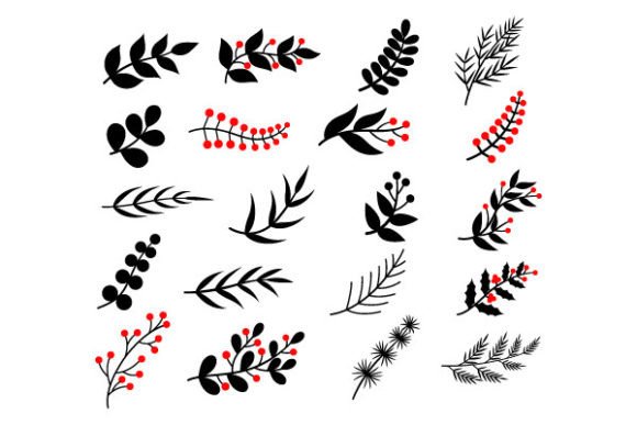 Hand Drawn Winter Leaves and Branches for Graphics and Illustrations