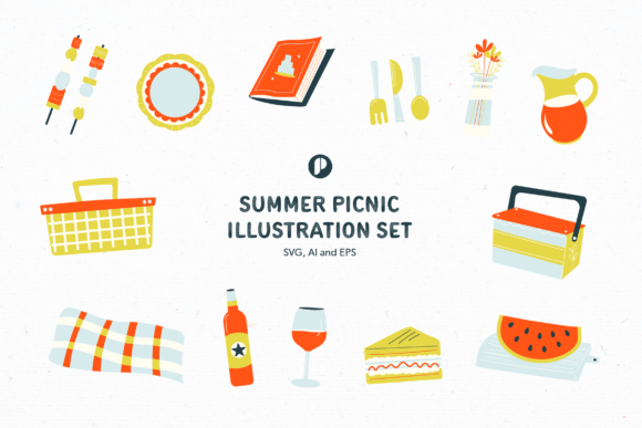 Happy Summer Picnic Illustration Set: Graphics for Brand Identity
