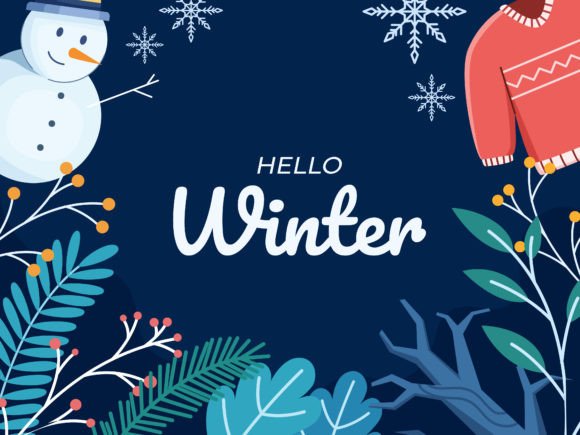 Hello Winter Greeting Card Design Graphics and Illustrations