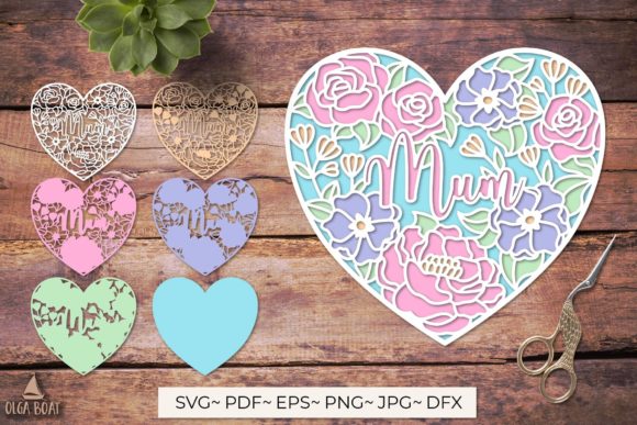 Mum Floral Heart Graphics for Crafts and Design