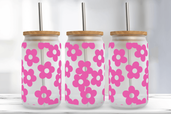 Pink Floral 16 Oz Glass Can Tumbler Wrap: Graphics for Print Templates