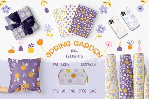 Spring Garden Patterns and Clipart for Modern Graphics