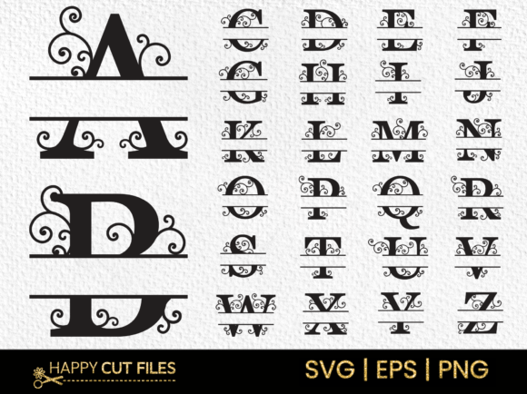 Swirl Vintage Monogram Alphabet a-Z Svg for Graphics and Illustrations