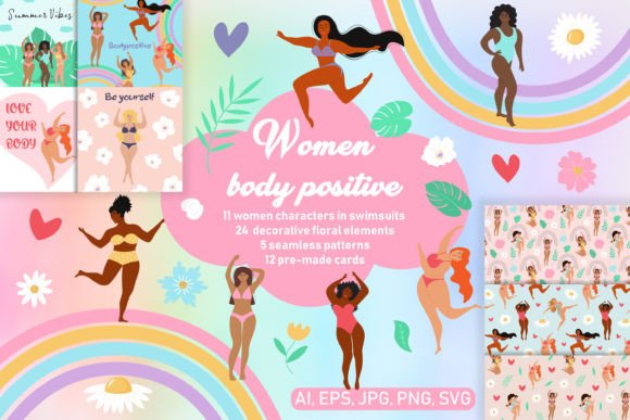 Women Body Positive Clipart Collection: Graphics and Illustrations for Branding