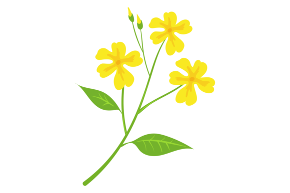 Yellow Flowers on Green Branch. Cartoon Graphics & Illustrations Review